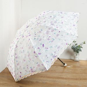 Paraguas de moda de doble capa de encaje Floral bordado paraguas plegable verano al aire libre Mini protector solar protección UV plegable soleado