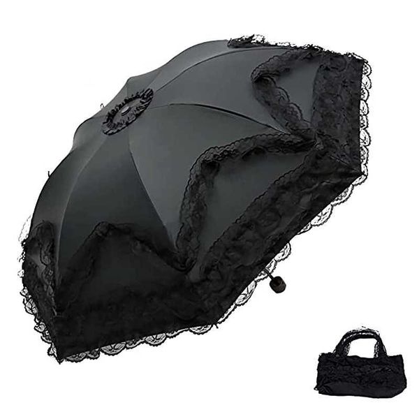 Paraguas Moda Encaje Sombrilla Fuerte A prueba de viento Coreano Lolita Protector solar Sombrilla Al aire libre Anti UV Mujeres Decoración de la boda Parasol