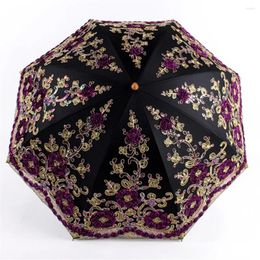 Paraguas Moda Flor de lujo Paraguas Lluvia Mujeres Doble plegable Doble capa Lace Up Parasol Mercancías domésticas