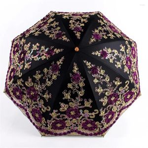 Parapluies Mode Luxe Fleur Parapluie Pluie Femmes Double Pliage Double Couche À Lacets Parasol Articles Ménagers