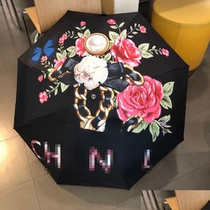 Paraplu's Mode Paraplu Buiten Regenachtig Zon Luxe Designer Bloemenprint Dames Vijf-vouwbaar Sn-proof Drop Delivery Huis Tuin Hou Dhxwo
