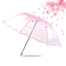 Paraguas Moda Resistente a los rayos UV Sol / Paraguas Paraguas transparente Cereza Hongo Apolo Flor de cerezo 3 Paraguas plegable Equipo de lluvia 230330