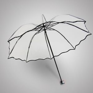 Parapluies À La Mode Transparent Pliant Femmes Parapluie Épais PVC Transparent Randonnée Hommes Noir Parapluie Voyage En Plein Air Vague Bord Parapluie 230719