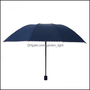 Parapluies Ferme Coupe-Vent Grand Parapluie Trois Pliant Revêtement Noir Antiuv Ensoleillé Pluvieux Poignée Courte En Gros Drop Delivery Home Gar Dhxcy