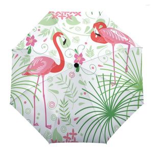 Parapluies Flamingo Fleurs Tropical Jungle Coupe-Vent Parapluie Voyage Pliant Pour Femme Homme Huit Os Automatique Imprimé Parasol