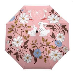 Parapluies Fleur Laisser Arc Automatique Parasol Parapluie Pliant Hommes Femmes Imprimé Léger Vêtements De Pluie
