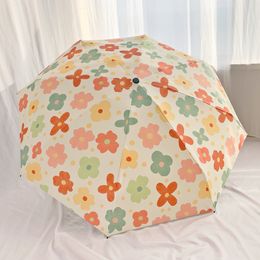 Parapluies Parapluie à fleurs entièrement automatique pour femmes, coupe-vent, pliable, revêtement noir, Protection solaire UV, Guarda Chuva A Prova De Vento 230508