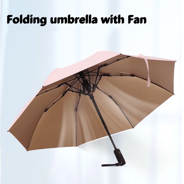 Paraguas Plegable Paraguas de verano fresco con ventilador Carga USB Elegante a prueba de sol Anti-uv Parasol ultraligero Paraguas para regalo 230727