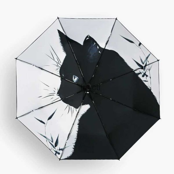 Parapluies Parapluie pliant noir revêtement chat parasols pluie femmes princesse Parasol Anti-UV crème solaire garçons paraguay filles Guarda Chuva YQ240112