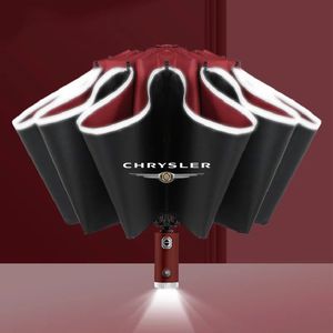 Paraplu's voor Chrysler 300c Voyager Town Country Grand PT Volautomatische UV-paraplu met LED-zaklamp Reflecterende streep Omgekeerde paraplu 231214