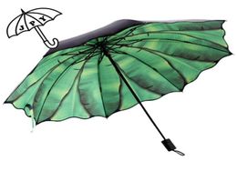 Parapluies Forest Banana Tree Rain Umbrella Green LeBlack revêtement parasol Fresh 3 pliant Femelle Dualuse Suneren8044566