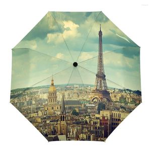 Paraplu's Frankrijk Eiffel Tower City Print Vrouwen mannen Regen paraplu drie vouwen Girl duurzaam draagbaar automatisch cadeau parasol