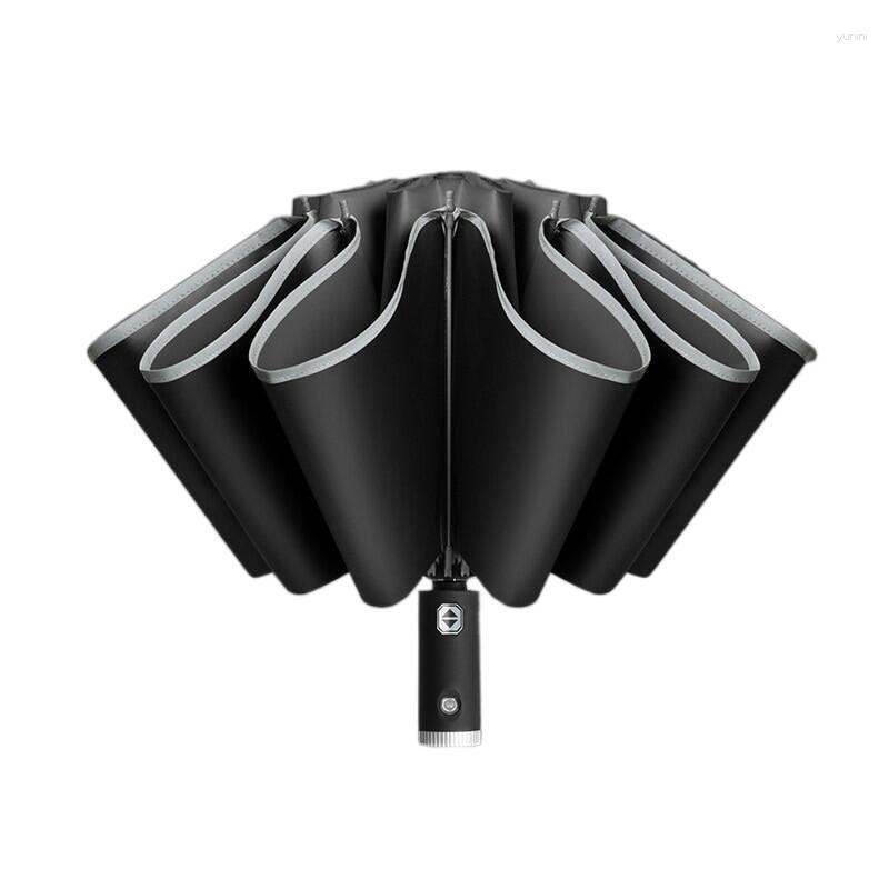 Umbrellas Fully Automatic Large Reverse Umbrella LED Light Reinforced Double Person Folding Sun Rain Protection Dual Use