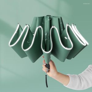 Parapluies entièrement automatiques parapluie inversé pliant à dix os bande réfléchissante à trois volets mode d'affaires belle ensoleillée