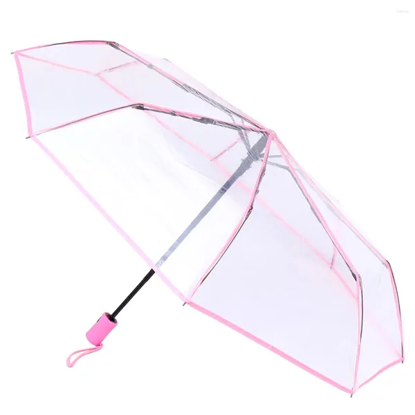 Paraguas Paraguas transparente de tres pliegues totalmente automático, plegable, para viajes en días lluviosos, para trípode al aire libre, pequeño y fresco