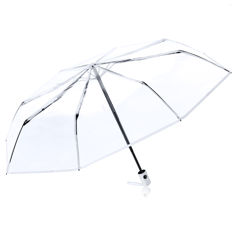 Guarda-chuvas totalmente automático três dobras transparente guarda-chuva mulheres aberto claro dobrável chuva adultos viagem à prova de vento perto