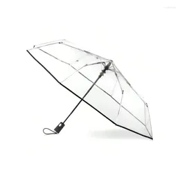 Parapluies entièrement automatiques transparent parapluie pliant Trifold auto ouverte petit plastique frais épaissis