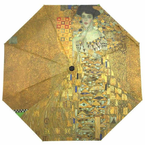 Parapluies Entièrement automatique femmes parapluie de pluie Gustav Klimt peinture à l'huile parapluie trois pliant Portable parapluie Protection solaire Parasol 230314