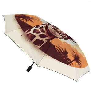 Parapluies Girafe 8 Côtes Auto Parapluie Coucher Du Soleil Animaux Avec Des Lunettes De Soleil Résistant Au Vent Noir Manteau Léger Pour Femme