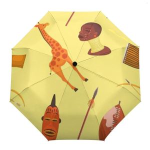 Paraguas Jirafa Elementos africanos Amarillo Paraguas de lluvia completamente automático para mujeres Niños Plegable Sol Impreso Ocho hebras