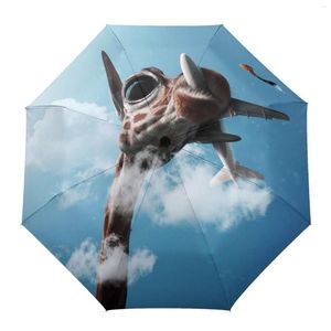 Parapluies girafe avion nuage entièrement automatique mâle femmes parapluie pliant multifonctionnel parasol pluie