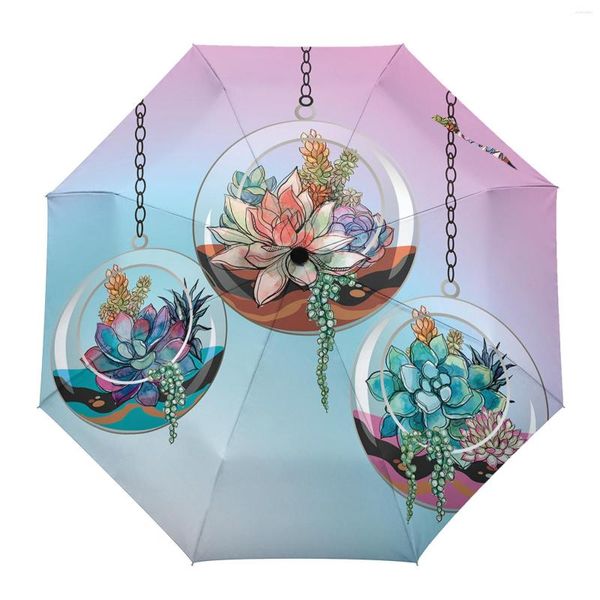 Parapluies boule de verre succulente coupe-vent voyage parapluie pliant pour femme mâle huit os automatique imprimé Parasol