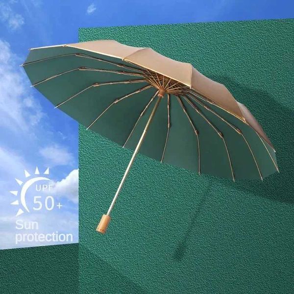 Parapluies Gold Rebating Sunshade pliing parapluie pour femmes grandes 16 os de vent d'os.