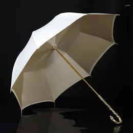 Parapluies Golden Python Double couche Parapluie Longue poignée Pure Blanc Serpent Motif Style Rétro Lumière Luxe Fait à la main