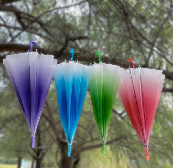 Parapluies Gradient couleur pluie élégante simplicité bulle longue poignée transparente fille girls gabnilles de champignon