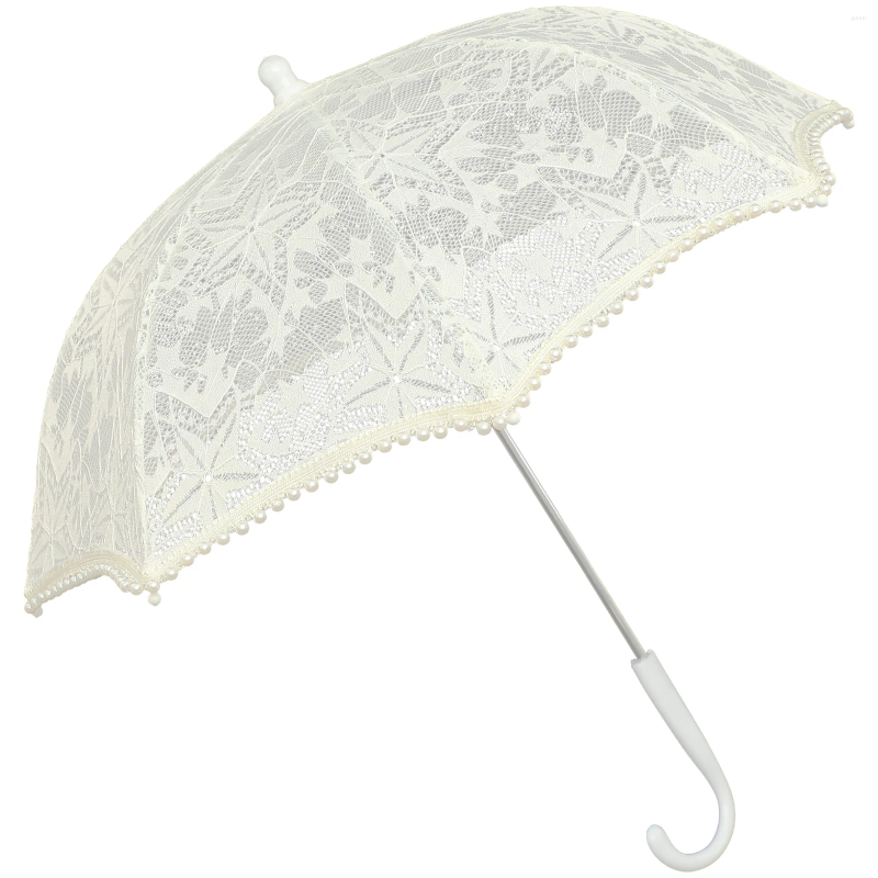 Paraplyer handhållen parasol brud dans spets paraply dekoration bröllop tillbehör vit prinsessa