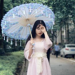 Parapluies Hanfu Cosplay Animation Gland Pétale Plage Parapluie Accessoires Bleu Violet Fleur Parasol Paraguas Inverso