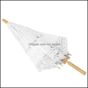 Paraguas Artículos diversos para el hogar Jardín de su casa Sombrilla de sol Bordado de algodón Nupcial Blanco Marfil Parasol de encaje decorativo para boda Drop Delive