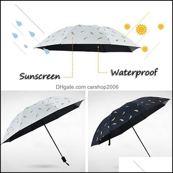 Parapluies ménagers divers maison jardin pliant vinyle imprimé plume parapluie avec portable er 8 os imperméable à la pluie trois dhvr4