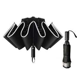 Paraplu Omgekeerde paraplu Winddicht Opvouwbaar Omgekeerd met reflecterende streep 10 ribben Automatisch openen en sluiten Draagbaar reizen 230627