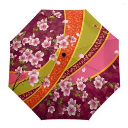 Parapluies japonais fleur de cerisier imprimer femmes hommes pluie parapluie trois pliant fille Durable Portable automatique cadeau Parasol