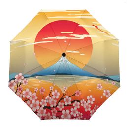 Parapluies Style japonais Fuji fleur de cerisier coucher de soleil automatique Parasol pliant parapluie hommes femmes imprimé léger vêtements de pluie