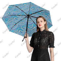 Parapluies Japonais Vague Entièrement Automatique Trois Parapluie Pliant Avec Revêtement Noir Anti-UV Protection Solaire Parapluie Femmes Pluie Parasol 230508
