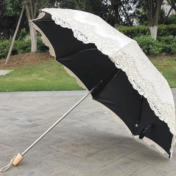 Parapluies dentelle double actions luxe parapluie girly femme portable pliant double couche parasol paraguay guarda chuva