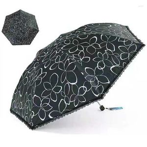 Parapluies Dentelle Fleurs Crème Solaire Parapluie Pluie Femme Femme Mode Élégant Revêtement Noir Protection UV Parasol Coupe-Vent Décor