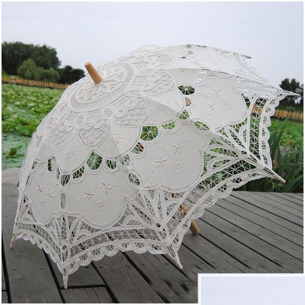 Parapluies Dentelle Parasol Parapluie Élégant Coton Broderie Jardin Ivoire Battenburg 32 Pouces Pour 1 Pièce Drop Delivery Home H Dhwhi H Dhk3I