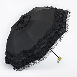 Paraplu Lace Vrouwen Regen Paraplu Zon Paraguas mujer Zwarte Parasol Opvouwbare Prinses guarda chuva invertido UV Bescherming Decoratie 230628