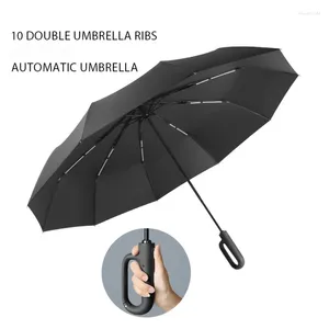 Parapluies Grand parapluie de voyage automatique coupe-vent et anti-UV 20 côtes double crochet unisexe