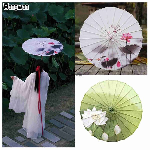 Parapluies Grand parapluie chinois en papier huilé pour femmes, accessoire de Cosplay Hanfu Qipao Lotus, Protection UV, Parasol, décoration de plafond, accessoire de danse YQ240105