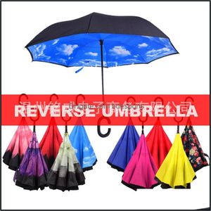 Parapluies Dernière haute qualité et prix bas coupe-vent pliant double couche inversé anti-parapluie auto-inversant crochet de type anti-pluie H Dh0Xw