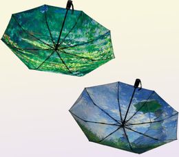 Paraplu's Les Meule Claude Monet Oil Painting Umbrella voor vrouwen Automatische regen Zon Portable Winddicht 3FOUND6773294