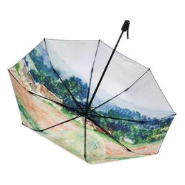Paraplu Les Meule Claude Monet Olieverfschilderij Paraplu Voor Vrouwen Automatische Regen Zon Draagbaar Winddicht 3fold7860245243v