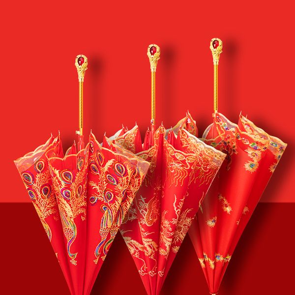 Parapluies Long Forte Parapluie De Luxe Grands Parasols Parapluies À Ombre Automatique Protection Uv Hanfu Sombrilla Mariage Chinois Pour Les Couples 230508