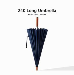 Parapluies Luxury 24k de long Hommes Business Hommes Hommes en bois à travers le vent Big Golf Umbrella Outdoor High Quality Voyage Straight Umb2144119