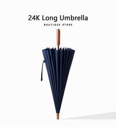 Parapluies Luxury 24k de longueur Businel Business Hommes Horaire en bois du vent Big Golf Umbrella Outdoor High Quality Voyage Straight Umb4200599