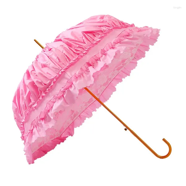 Parapluies de luxe japonais doux soeur dentelle rose noir princesse lolita court loli parasol mariée parapluie longue poignée soleil 10pcs